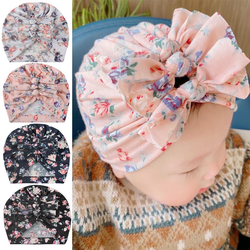 New Cute Baby Hat Bowknot Baby Girl Beanie Cap Soft Kids Children Printing Infant Spring Summer Hat Bonnet 0