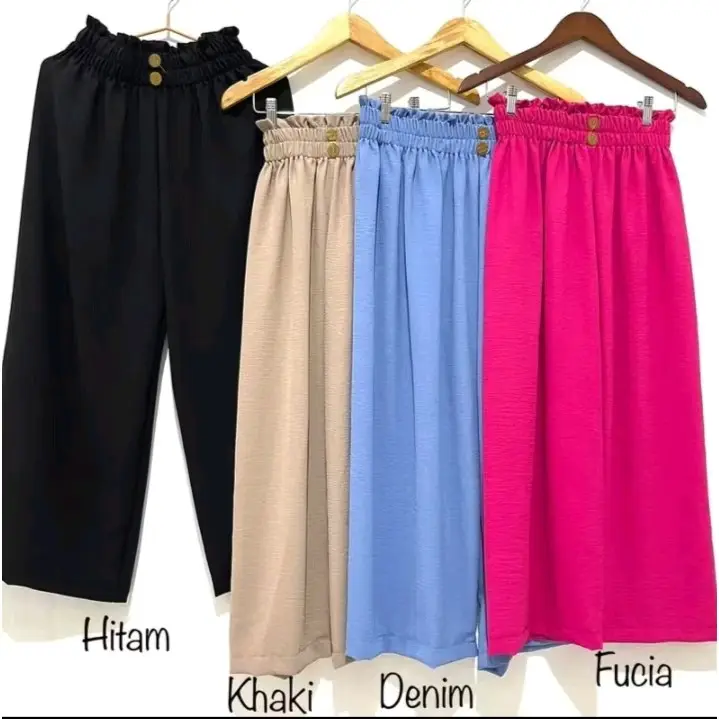 Celana Kulot Crinkle Airflow Premium Panjang Wanita Terbaru Kancing
