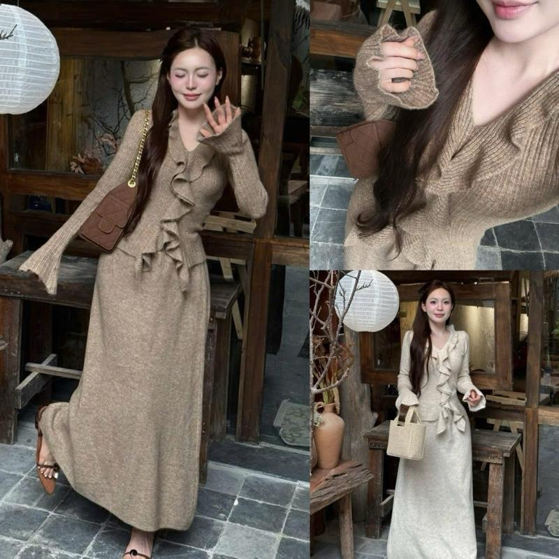 QC Chính Phẩm Live Sao Gửi Vậy Set Len Áo Cổ Bèo Tay Dài Loe Mix Chân Váy Dáng Dài Siu Xinh Sang Tiểu Thư Cho Nữ Mùa Đông By DiepGz101125