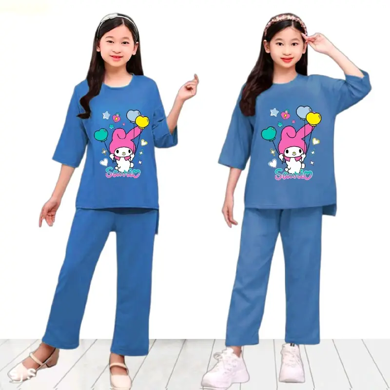 Paket Hemat 3 Setel Baju Stelan Anak Perempuan Labubu Kuromi Cinamorol My melody Usia 2-15 Tahun - Fashion 7