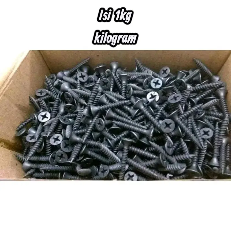 kilogram 1kg sekrup gypsum 6x1 1/4 3cm moon lion L hitam