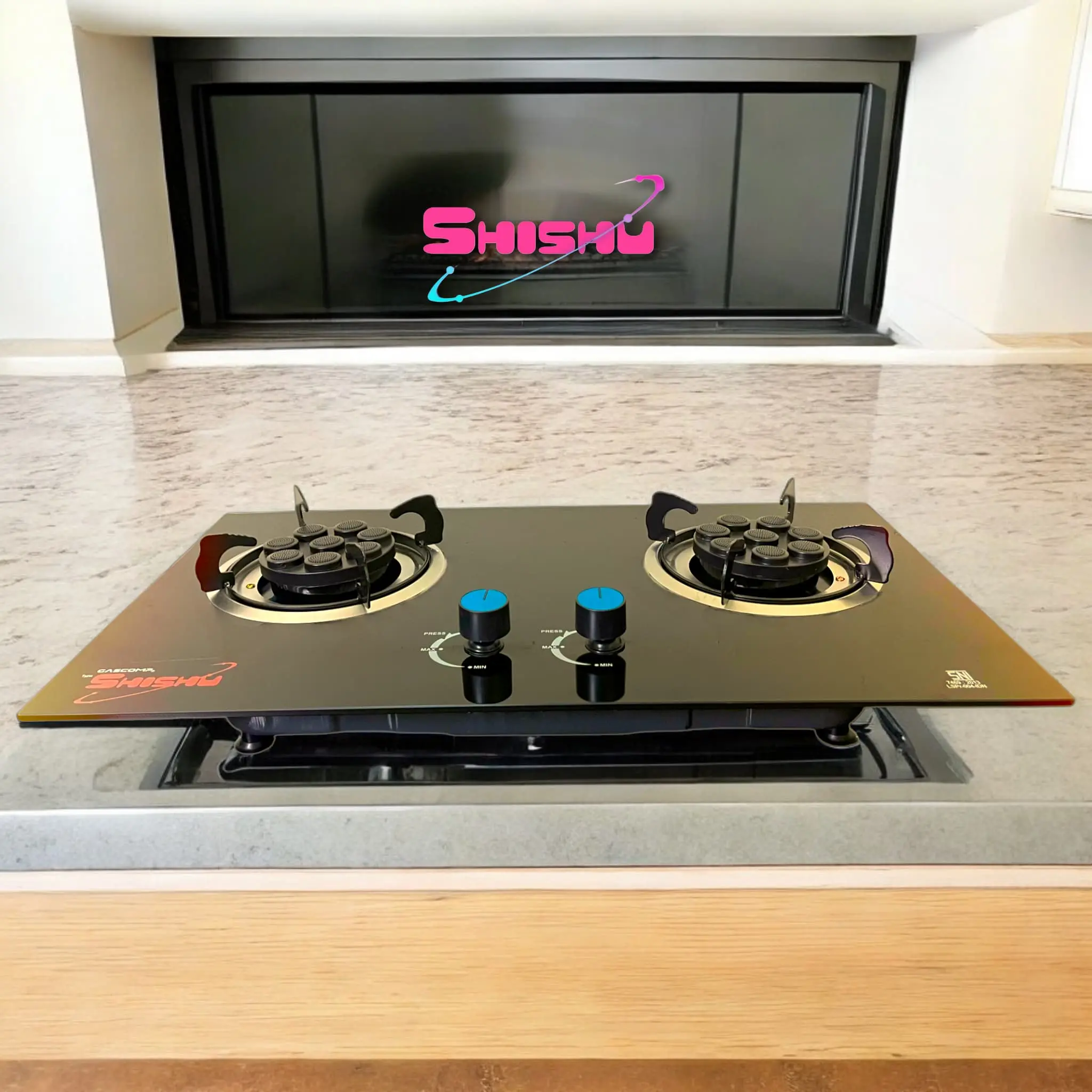 Shishu Kompor Gas Tanam Kaca 2 Tungku Burner Turbo 8 JET kompor tanam BERGARANSI