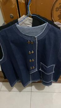 Product Review of NUZI - Haein Vest Jeans Premium Kemeja Rompi Outer Wanita Atasan Oversized Woman Import Korean Style Shirt Stripe Sleveless from L**t 0