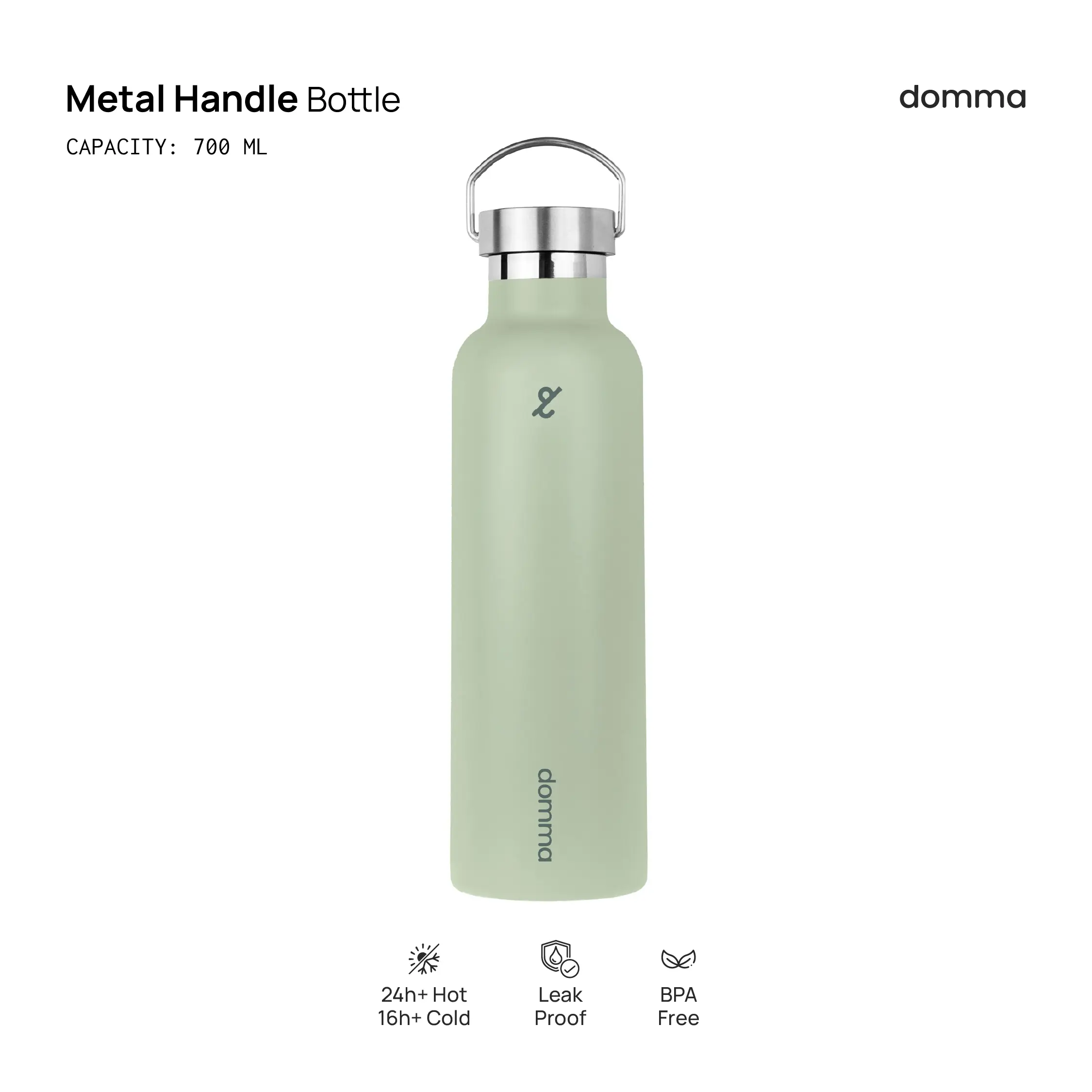 [Domma] 700 ml Metal Handle Lid Insulated Reusable Tumbler Water Bottle - Double Wall Stainless Steel Botol Minum Thermos Kopi Teh
