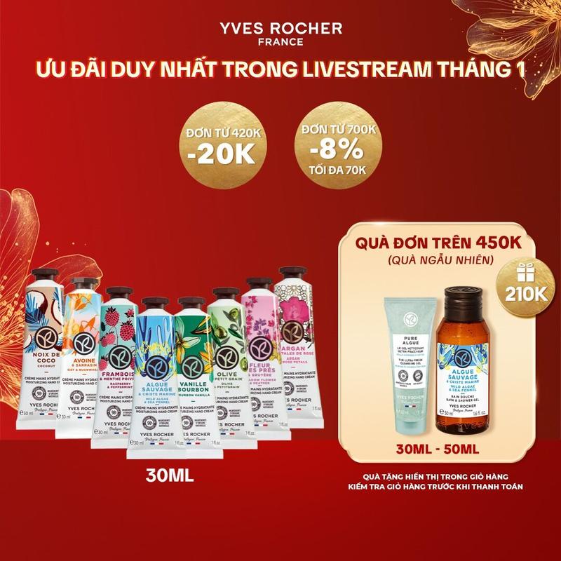   Livestream  Kem Dưỡng Da Tay Yves Rocher Hand Cream 30ml  đa dạng mùi hương  