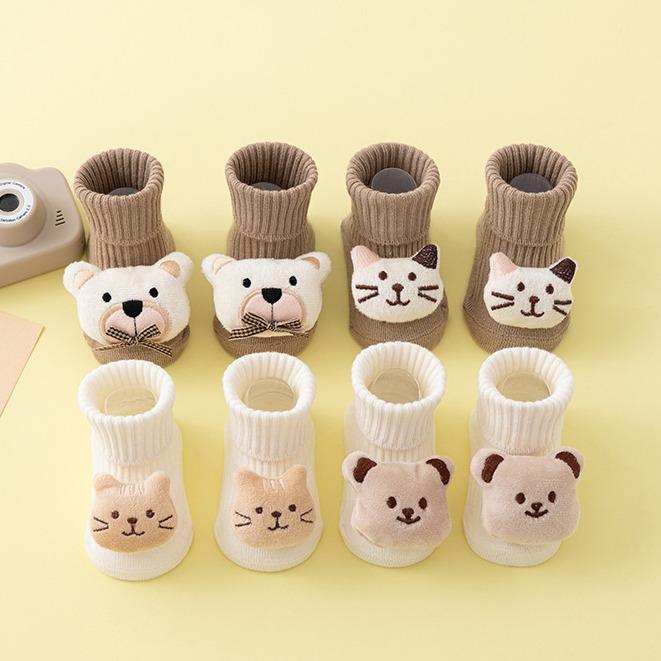 Tất Em Bé Hình Động Vật Hoạt Hình, Chất Liệu Cotton Thoáng Khí, Không Trơn Trượt, Thích Hợp Cho Trẻ Sơ Sinh, Bé Trai Và Bé Gái, Tất Đi Trong Nhà, Thoải Mái Và Mềm Mại, Tất Bắp Chân Cho Trẻ Mới Biết Đi