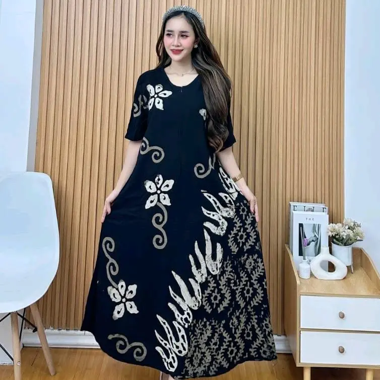 daster lengan pendek motif cap bahan rayon 2