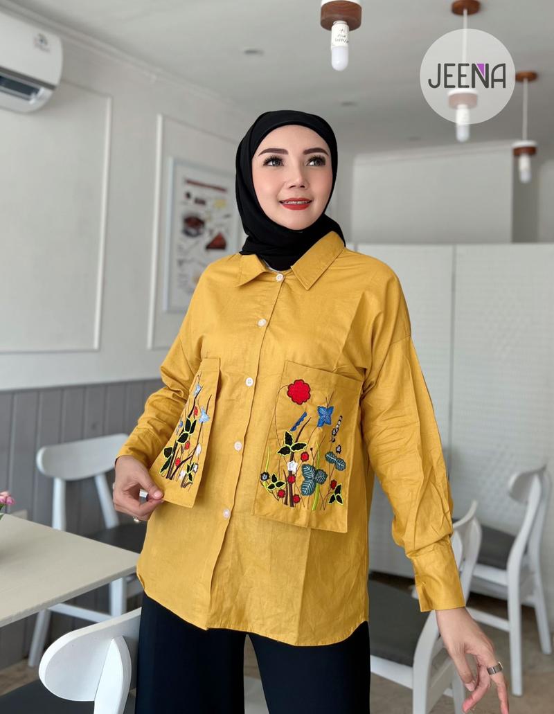 Product Introduction of Jeena - Alya Shirt Baju Nyaman Mustard | Pink & Mint Tersedia Atasan Basic Casual Oversize Linen Muslim Panjang Simple 42