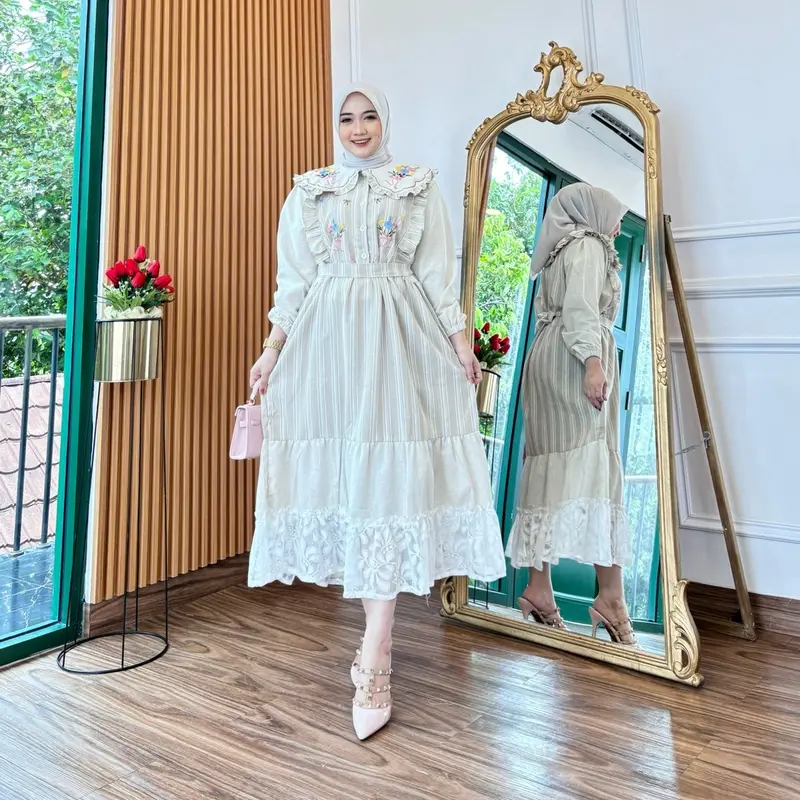 Midi Yuki Vintage Bordirr Gamis Muslim Katun 5