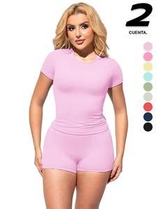 Conjunto de 2 piezas para mujer: camiseta lisa de manga corta y shorts, transpirables para gimnasio, yoga y correr; ropa deportiva cómoda para mujeres
