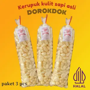 DOROKDOK Kerupuk Kulit Sapi Asli 3 Bal Rambak Kulit Sapi Original & Varian Rasa Halal Sertifikasi SPP-IRT 2013313010119-27 Camilan Favorit Keluarga
