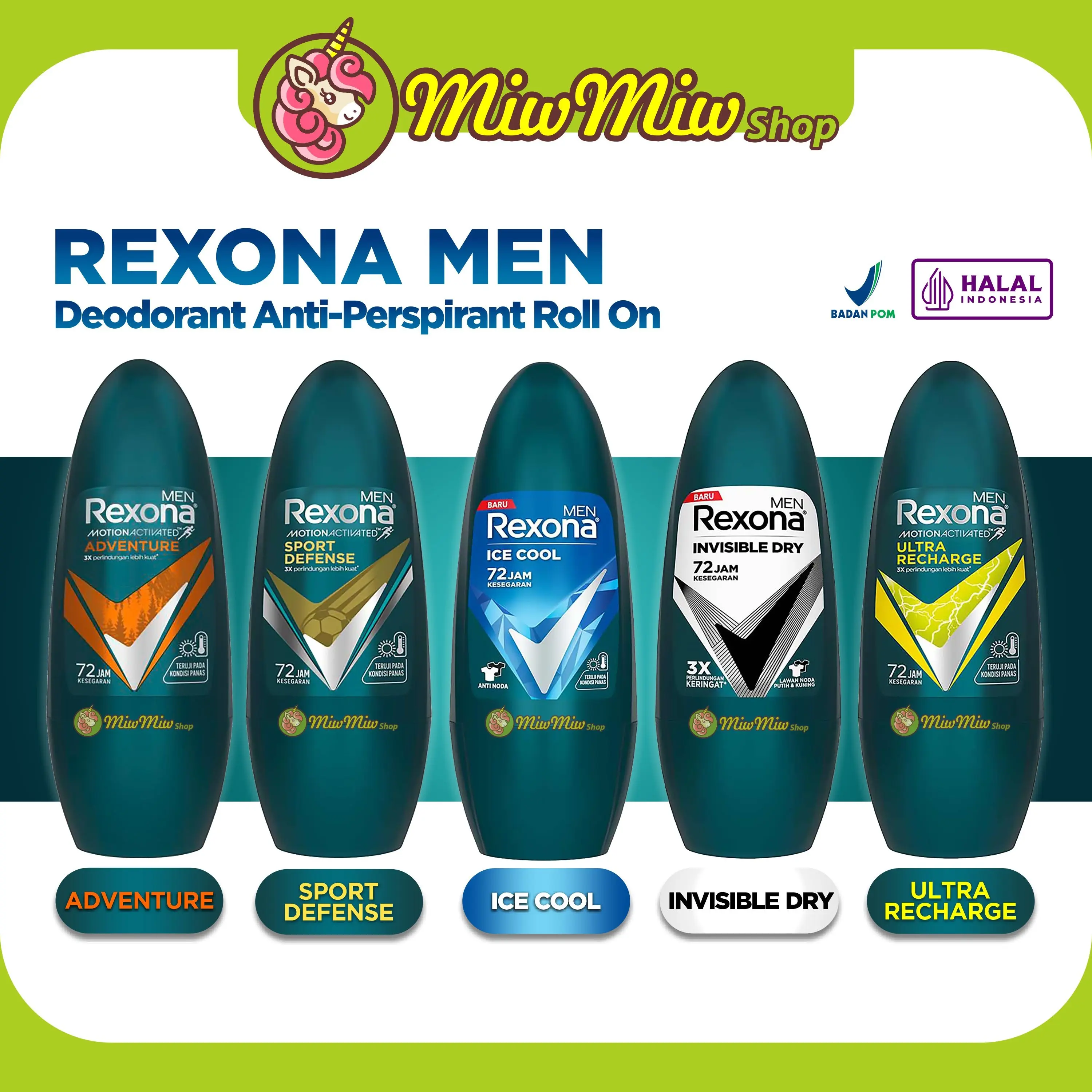REXONA MEN Anti-Perspirant Deodorant Roll On (Deodoran Antiperspiran 72 Jam Kesegaran Pria)