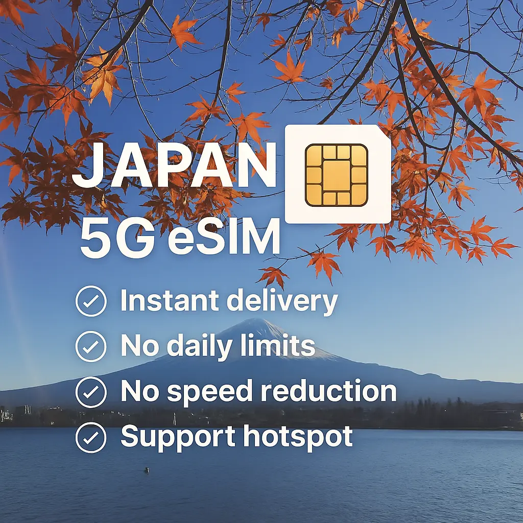 Japan 5G eSim | No Speed Reduction | 30-180 Days, 10-50GB | Physical Voucher | ESIM installation required
