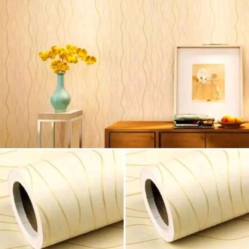 PROMO 1 PAKET isi 4 pcs Wallpaper Sticker Dinding Kamar Motif Salur Salur Gelombang & Salur Kecil Warna Abu Silver Putih Daun Pink Daun Pink Salur Putih Salur Biru Salur Krem Salur Kertas Bahan PVC 1
