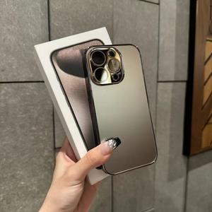 Luxury AG Plating Matte Case, with Logo, Compatible with iPhone 15 Pro MAX, 11, 12, 13, 14 Plus, Square Shockproof Back Cover, with Lens Protector Casing