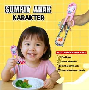 ANP88 - Sumpit Anak Karakter Stainless Steel & Plastik Food Grade Desain Ergonomis Mudah Digunakan untuk Belajar Makan Sendiri