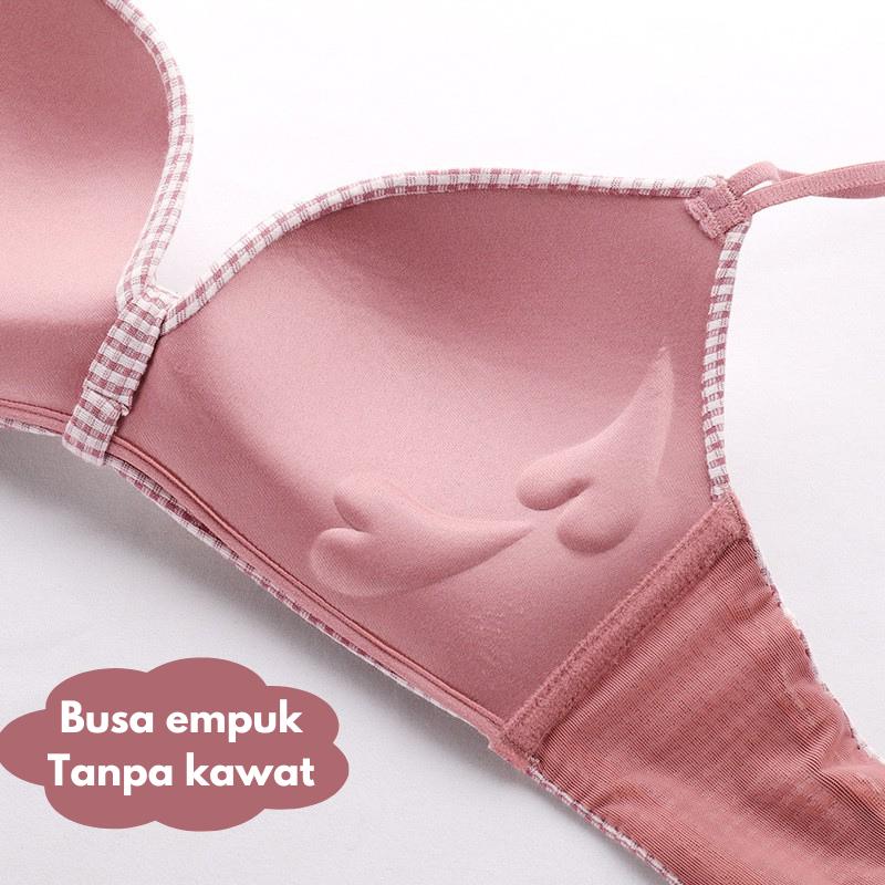 Product Introduction of Bra Tanpa Kawat Wanita Motif Kotak Kotak Push up Import Berkualitas (Ala Jepang) 9011 Bh Busa 4