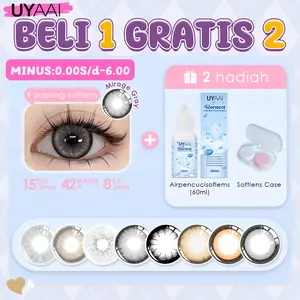 [Beli 1 Graits 2] UYAAI Softlens   lensa kontak 14.5mm Softle Natural Look Minus(0.00 s/d-6.00)  berwarna Softlens Set :1 Pasang Softlen+1pcs air Solution  60ml + 1 Len case Eye Soflen