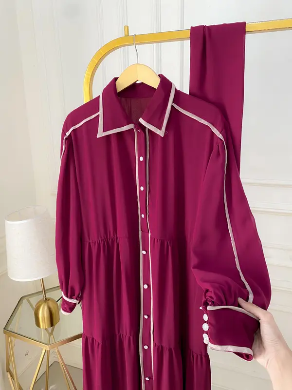 Gamis Ceruty Set Humaira Bahan Ceruty Babydoll Detail Kerah dan Kancing Aktif 3