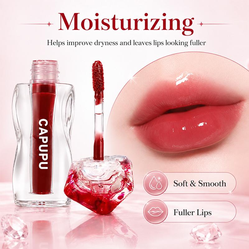 CAPUPU Son Bóng Nước Dưỡng Môi Có Màu, Dưỡng Ẩm Cải Thiện Khô Môi, Làm Môi Căng Mọng Đầy Đặn, Chất Son Mềm Mượt
