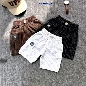 Lana Collection celana cargo pendek anak laki laki usia 1-12 tahun pinggang karet kain semiwoll salur kids balita fashion warna hitam abu cream coklat bunda