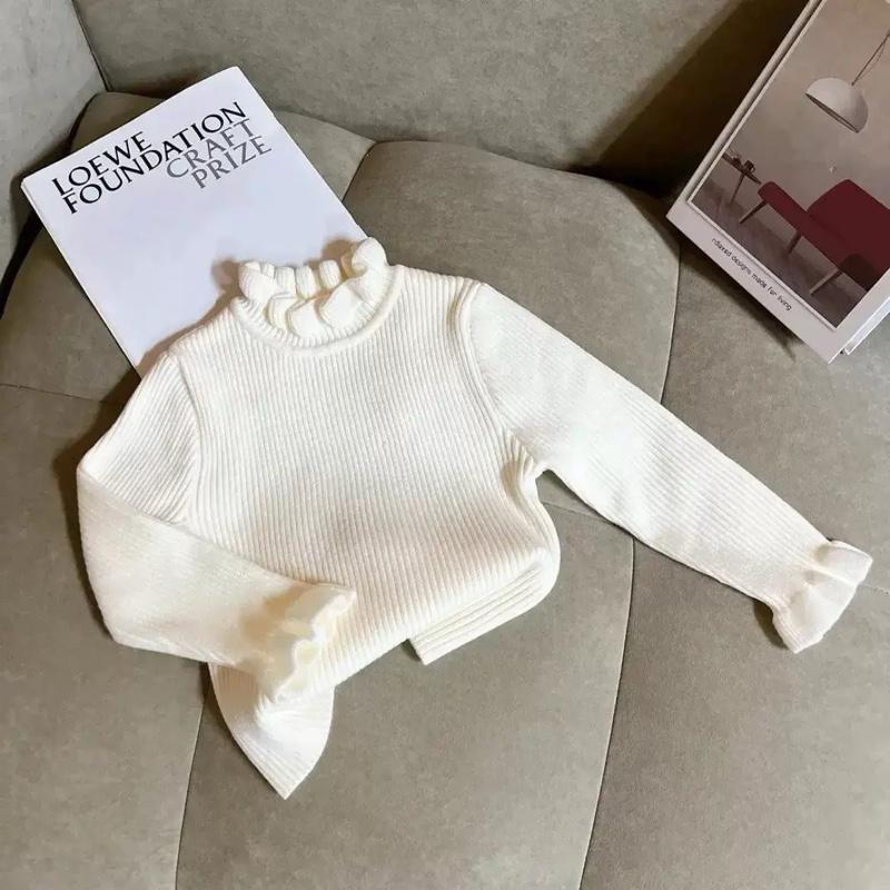  Lương Bùi Kids - A081:  Áo Len Cotton Dày Đẹp Cổ Nhún Cho Bé Gái QCCC 