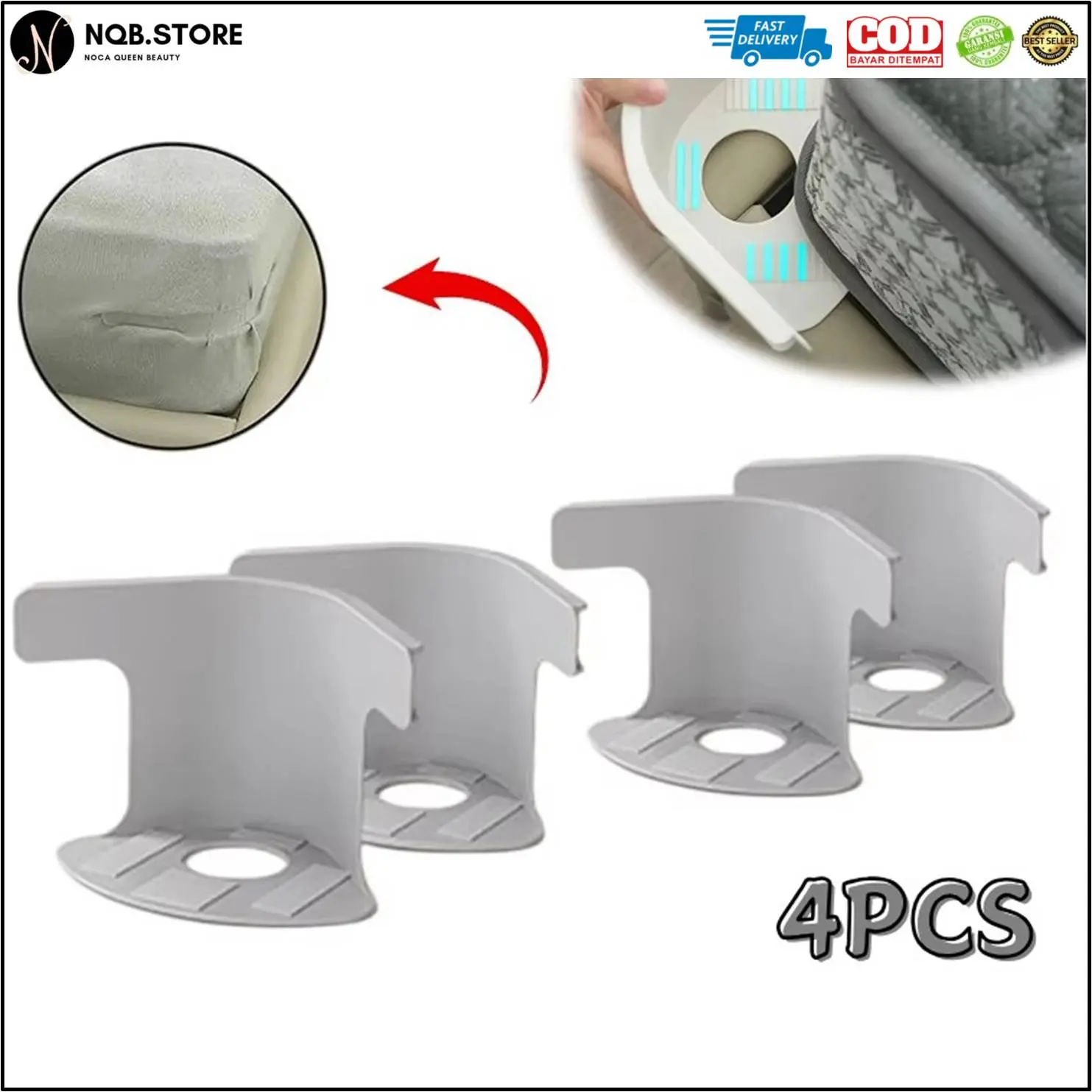 NQB - Penjepit Sprei ANTI GESER BedLock Gesper Ujung Kasur Pengait Sudut Kain Seprei Anti Lepas Set Isi 4 Pcs