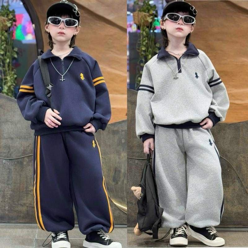  | Tiến Yến Kids | Bộ nỉ thể thao bé trai cổ bẻ kéo khoá BNK01 – Set 2 món quần và áo thu đông form rộng – Bo gấu rút ống – Màu xám & navy - Size từ 12-45kg Bothudongchobe 2025 