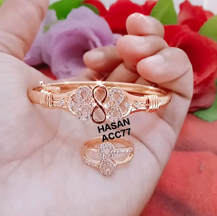 gelang tangan free cincin perhiasan emas wanita dewasa model unik delapan/Titanium/anti karat dan luntur Gold