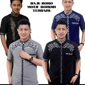 Koko Pria Bordir Motif Eksklusif Lengan Pendek Fashion Muslim Terbaru Nyaman dan stylish