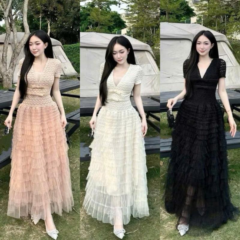 D825 (TÁO ĐỎ BIGSIZE 55-90KG) ĐẦM THIẾT KẾ BIGSIZE CỔ V DÁNG DÀI PHỐI TẦNG TAY NGẮN