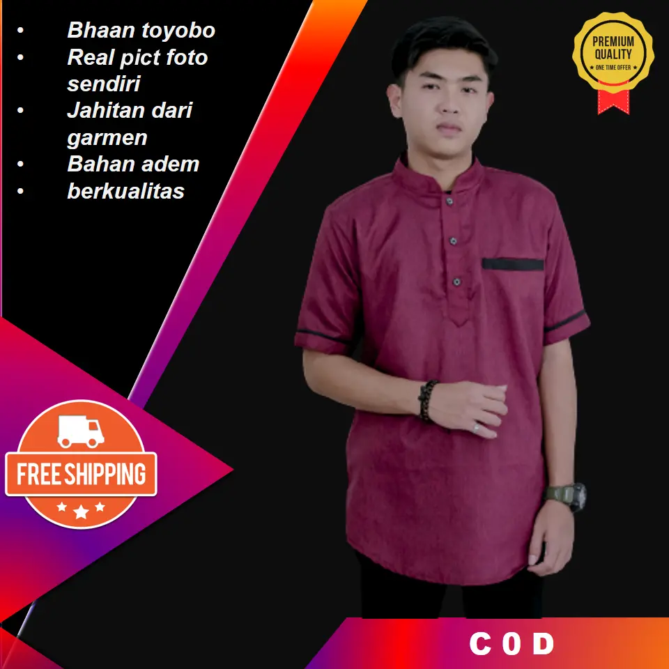 Baju koko kurta dewasa lengan pendek atasan muslim pria baju koko syubbanul muslimin