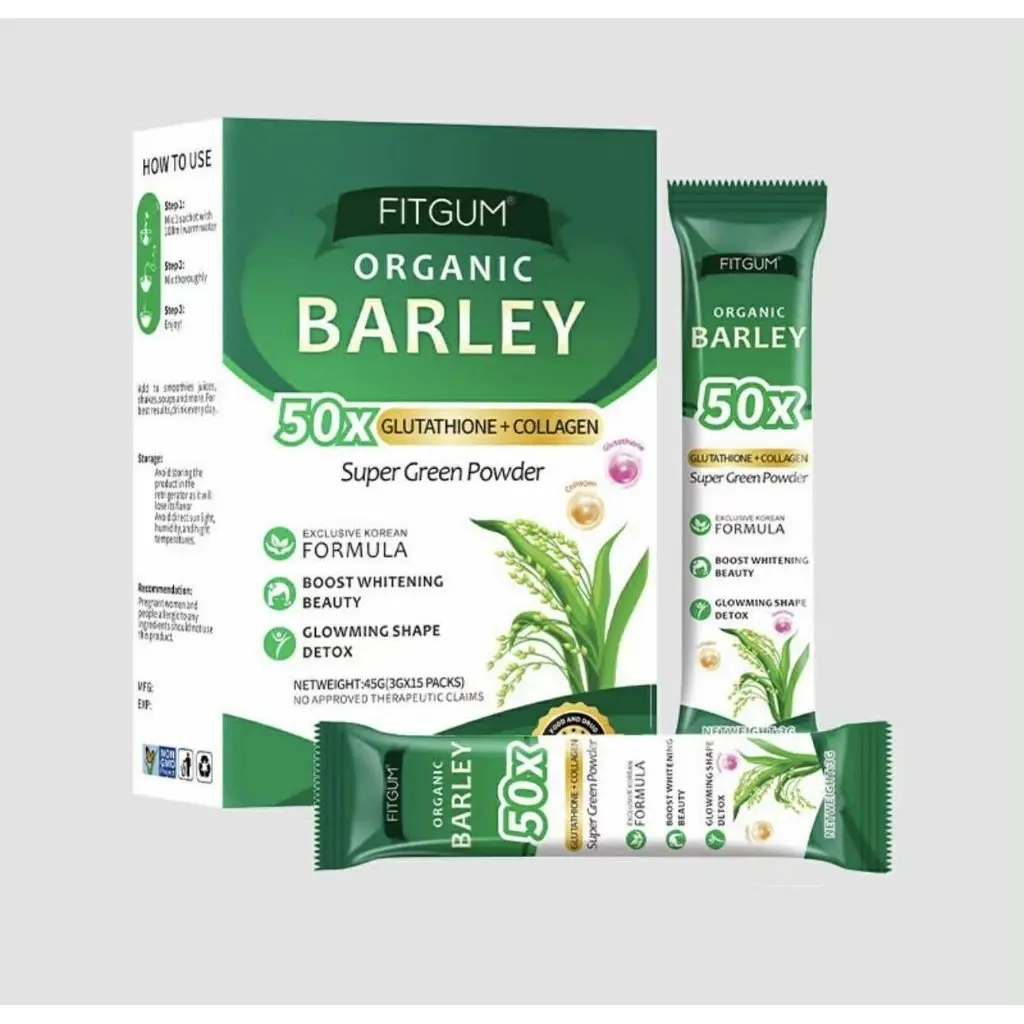 Fitgum Organic Barley 50x Glutathione Collagen Powder - Natural Wholesome Drink for Enhanced Health Benefits - Daily Consumption Supplement - Healthcare