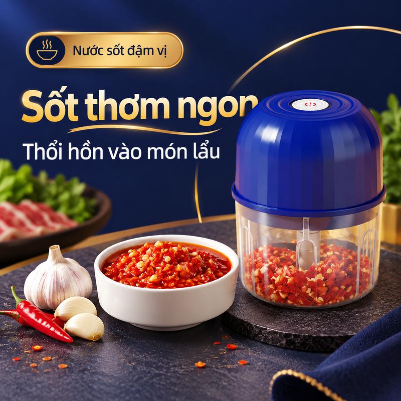 Máy Xay Đa Năng Mini 260ml, Xay Tỏi Ớt Thịt Rau Củ, Không Dây Sạc Type-C, Dễ Vệ Sinh