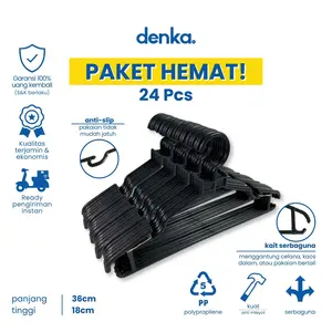 Isi 24 Pcs Hanger Gantungan Baju Pakaian Celana Laundry Serbaguna Plastik Dewasa Dan Anak 36x18 Warna Hitam