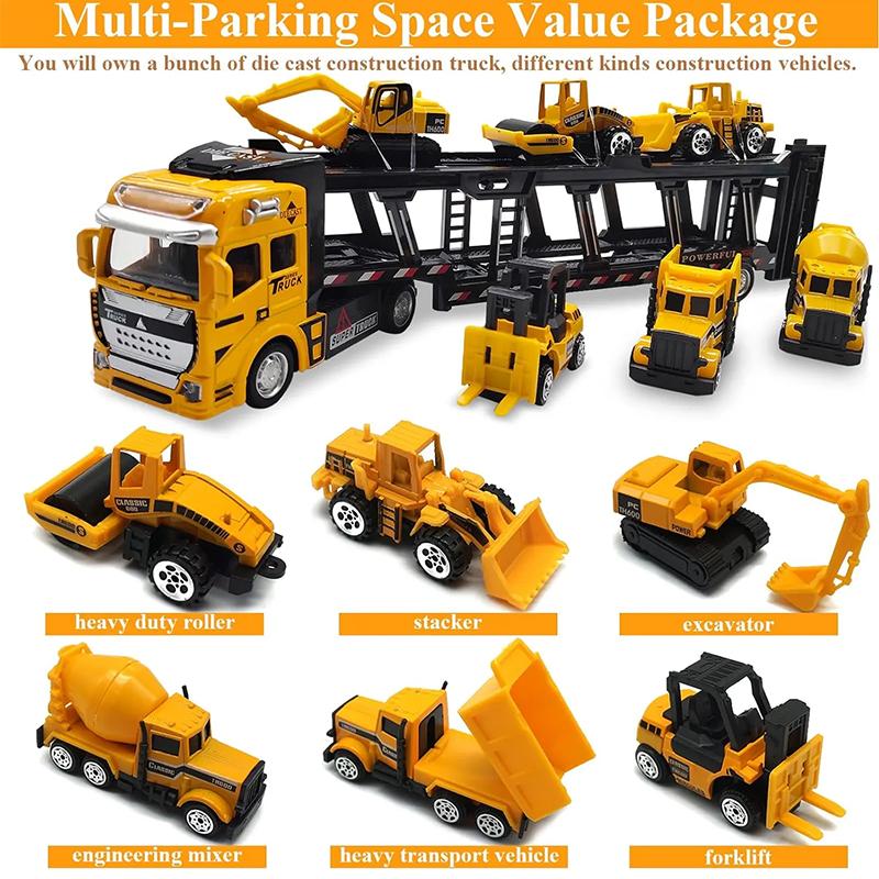 Product Introduction of 6 IN 1 Pull Back Paduan Kendaraan Truk Container Pengangkut diecast metal car trucks Mobil Mainan Mobilan Bulldozer Toys 47