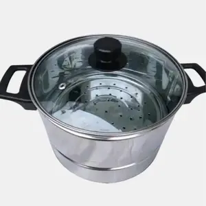 Dandang Nasi Mini Ukuran 16/24/26cm Stainless Anti Lengket dengan Tutup Kaca Transparan - Steel, Multifung si, Alat Multifungsi