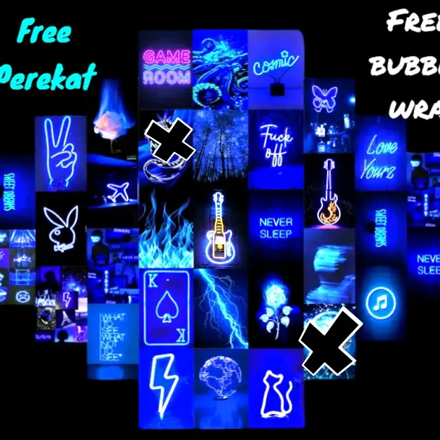 [24PCS] poster dinding neon blue A6 fre buble warp 0