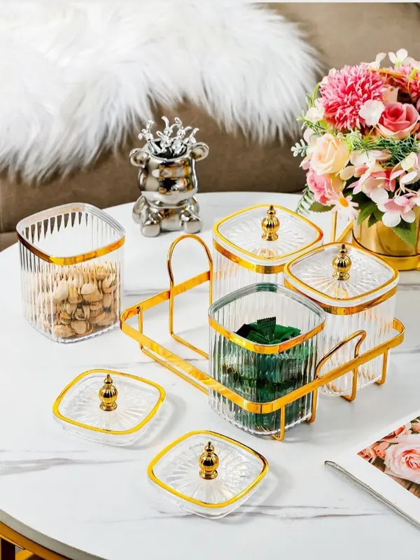 [MS] Toples Permen Toples Kue Toples Bumbu Toples Serbaguna dengan Tatakan Gold Besi 5