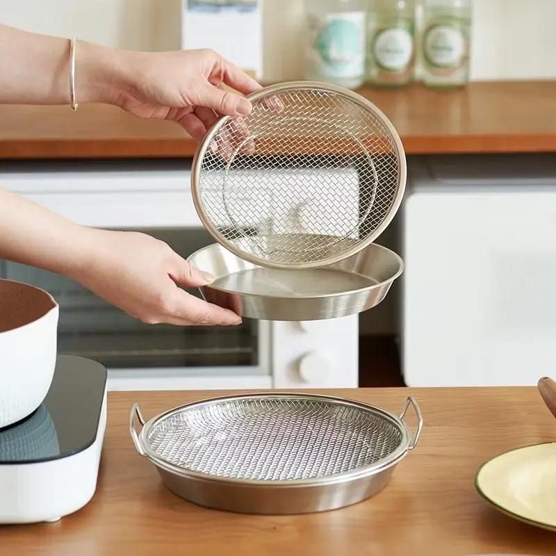 (LIVE SỐC) SET KHAY KÈM VỈ LƯỚI LỌC DẦU CÓ ĐĨA CHẤT LIỆU INOX CAO CẤP, SIZE 20CM