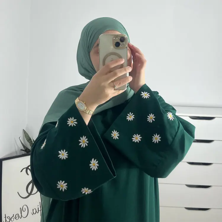 Muslimah Malay Embroidered Little Daisy Dress Robe