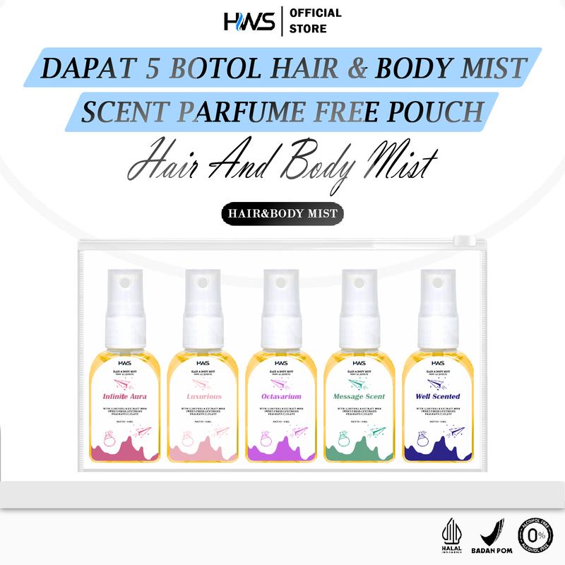 Perfume Terlaris Dapat 5 Botol Parfum Hair & Body Fragrance Mist Hws Parfum 30mL with Vitamin E and Aloe Vera Wangi 0