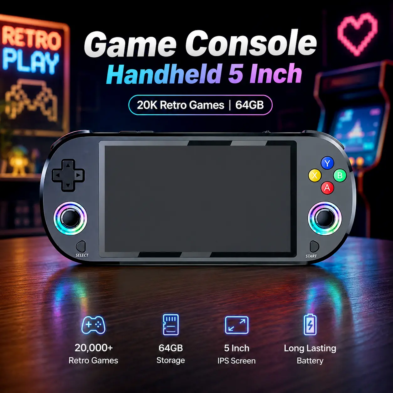 GRWIBEOU Game Console Handheld Gameboy 5 Inch 20K Retro Games 64GB - M22Pro