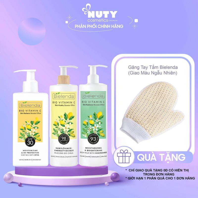 [Tặng găng tay] Sữa dưỡng thể giúp sáng da Bielenda Bio Vitamin C Moisturizing And Toning Body Milk (400ml,250ml)