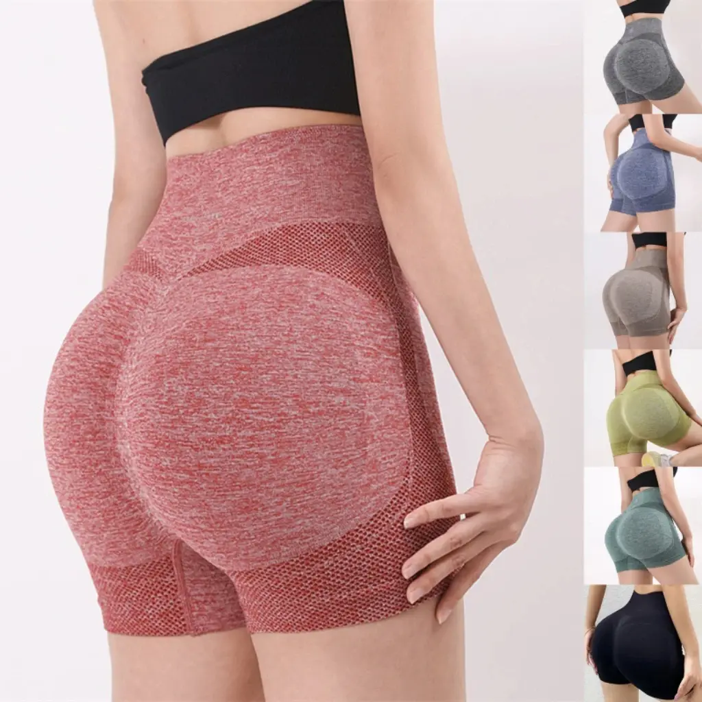 Fitness shorts sports high-waisted belly breathable elastic peach hip-lifting leggings anti-glare quick-drying yoga trousers women