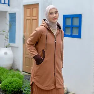 Hijacket Elektra Brown - Jaket Wanita Muslimah Syari Panjang Korean Style Mantel Musim Dingin buat hangat Outer Kekinian