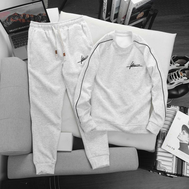 Bộ quần áo thu đông AMYCHY nam nữ thêu chữ ký vải nỉ hai da dầy dặn ấm áp áo nỉ dài tay kết hợp quần jogger