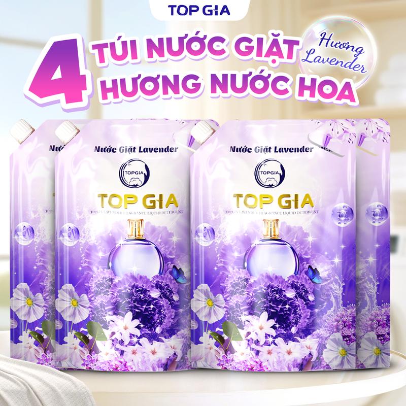[COMBO 4L] Combo 4 Túi Nước giặt xả TopGia hương Lavender, Nước giặt xả quần áo làm sạch, ngừa khuẩn, làm mềm vải và lưu hương dài lâu (1L) nuoc giat nth