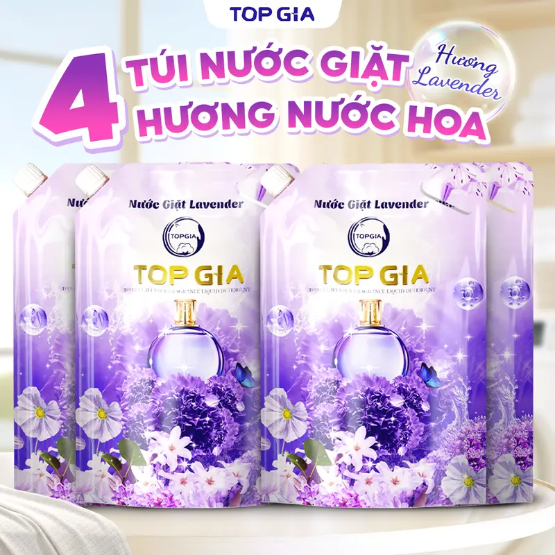 (COMBO 4L) Combo 4 Túi Nước giặt xả TopGia hương Lavender, Nước giặt xả quần áo làm sạch, ngừa khuẩn, làm mềm vải và lưu hương dài lâu (1L) nuoc giat nth