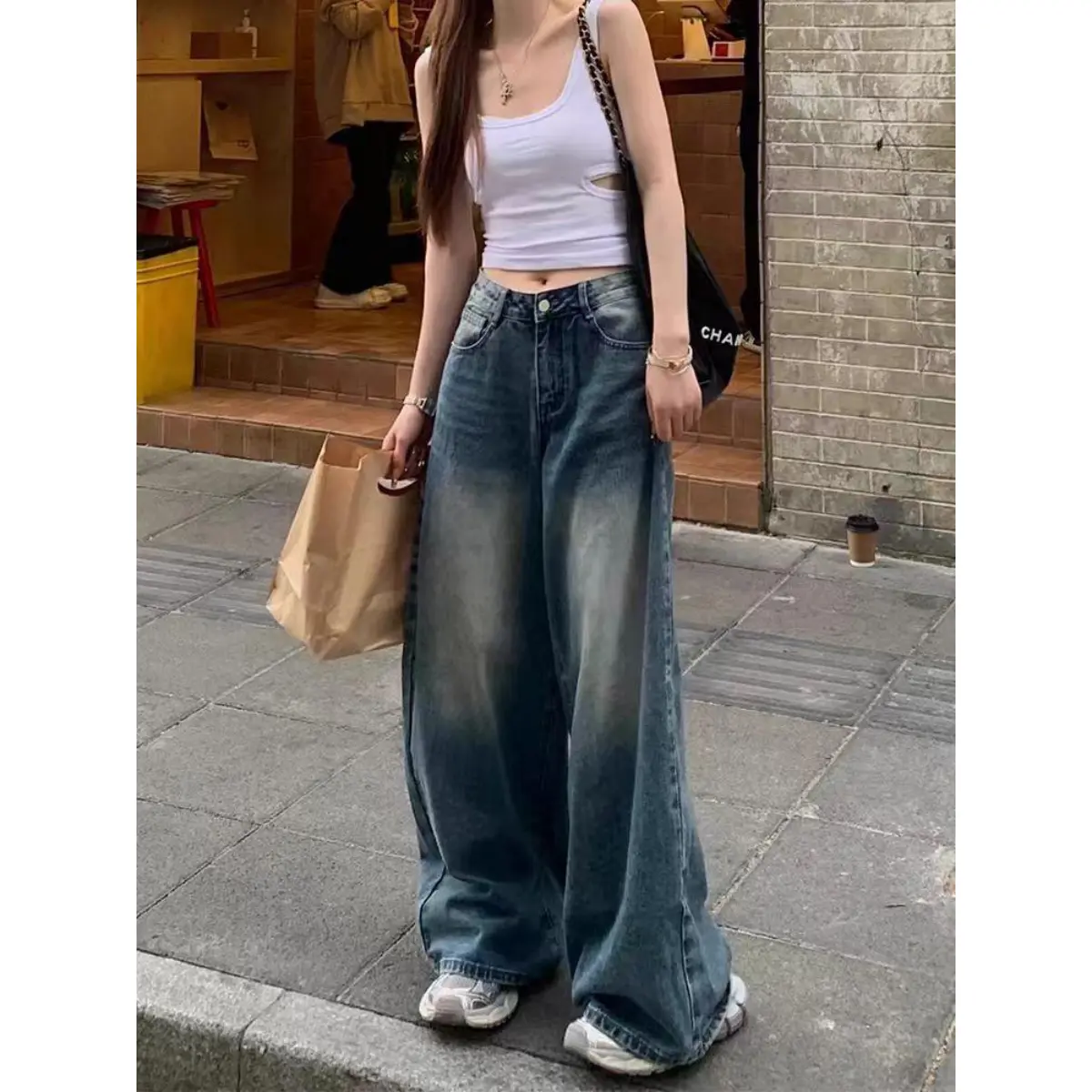Celana Jeans Wanita Lulu Jeans Model Boyfriend Panjang High Waist Warna Biru Retro - loose, denim